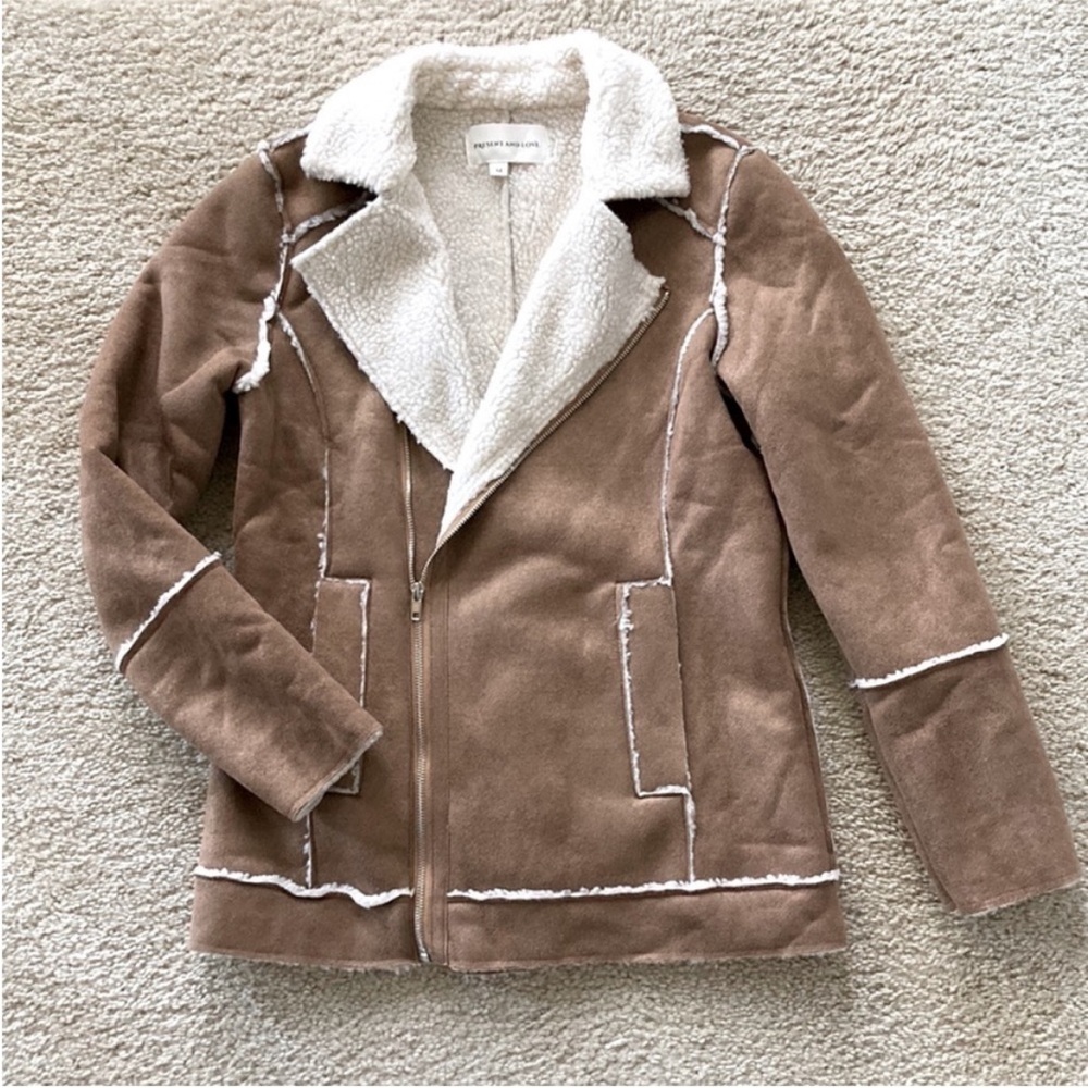 Tan Faux Suede Long Sleeve Moto Style Jacket